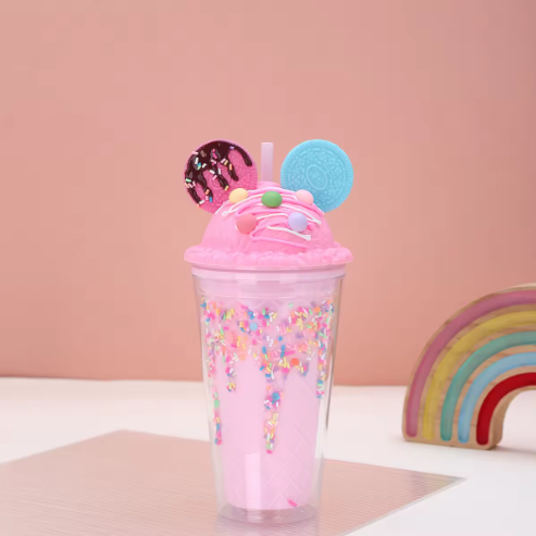 Ice Cream Parfait Tumbler – Insulated Sipper Cup with Straw