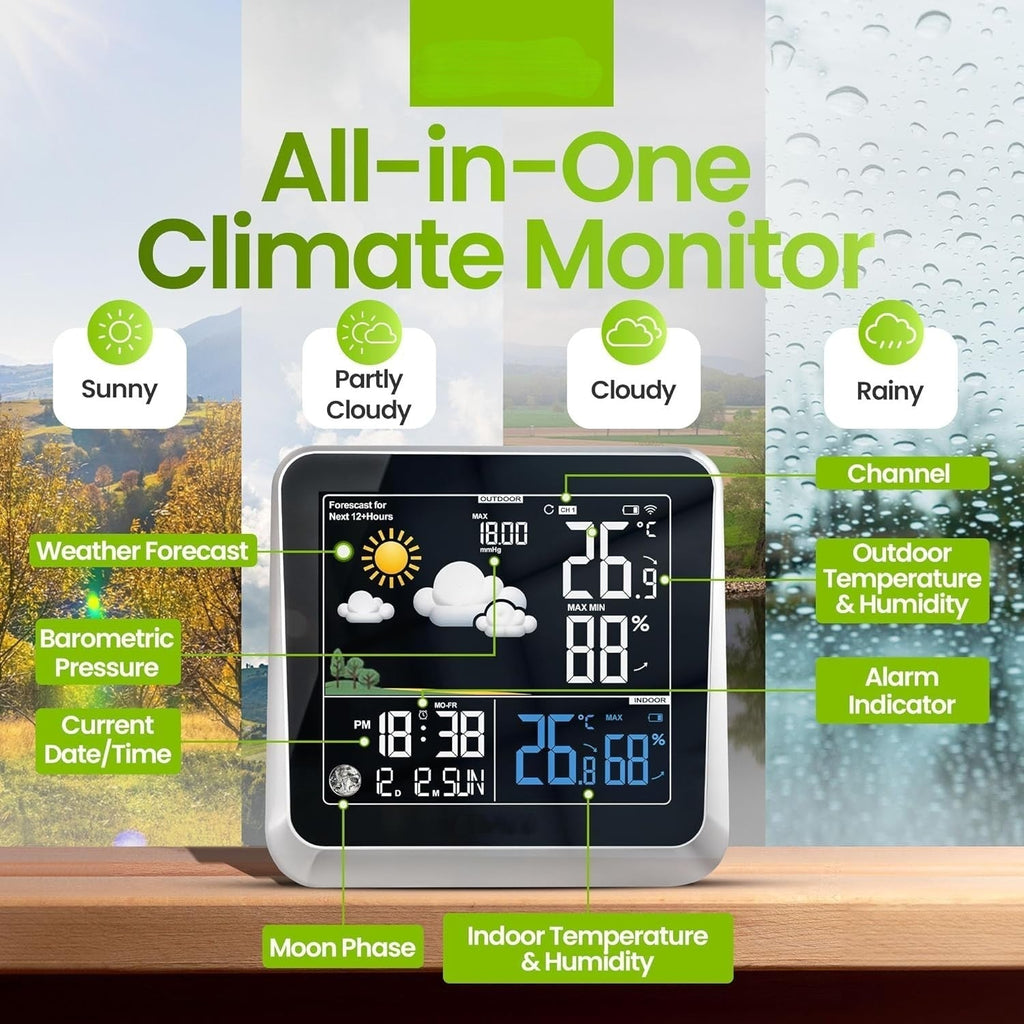 Home Weather Station & Indoor/Outdoor Thermometer Wireless – Weather Forecast, Barometer & Moon Phase Display