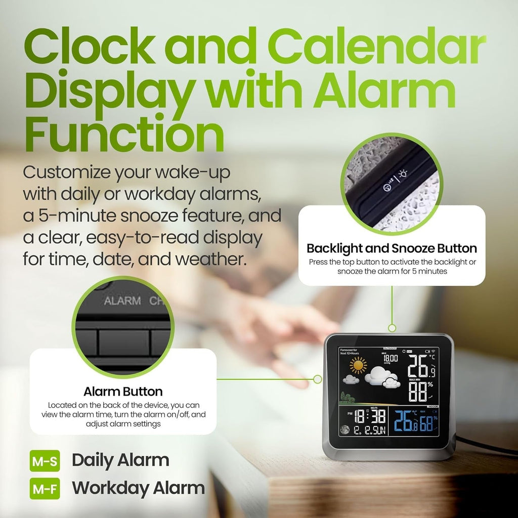 Home Weather Station & Indoor/Outdoor Thermometer Wireless – Weather Forecast, Barometer & Moon Phase Display