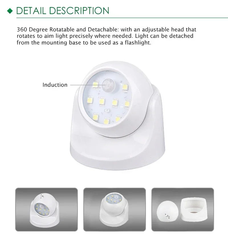 Wireless LED spotlight with motion detector – 360° rotatable & energy-saving